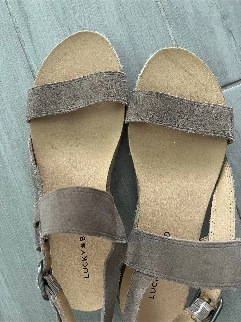 Women's Lucky brand Taupe Suede Strap Adjustable Sandals